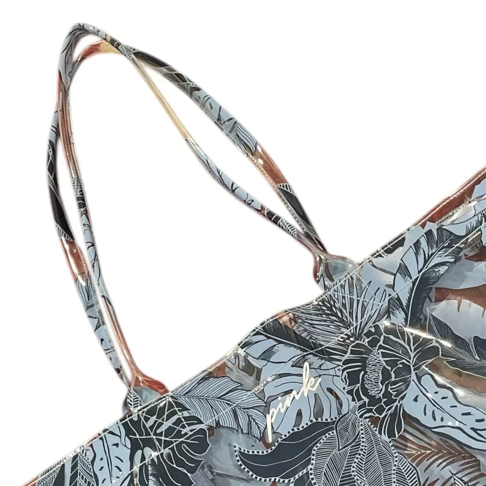 Victorias Secret Pink TRANSPARENT Jelly TROPICAL TOTE‎ + POUCH BEACH Bag